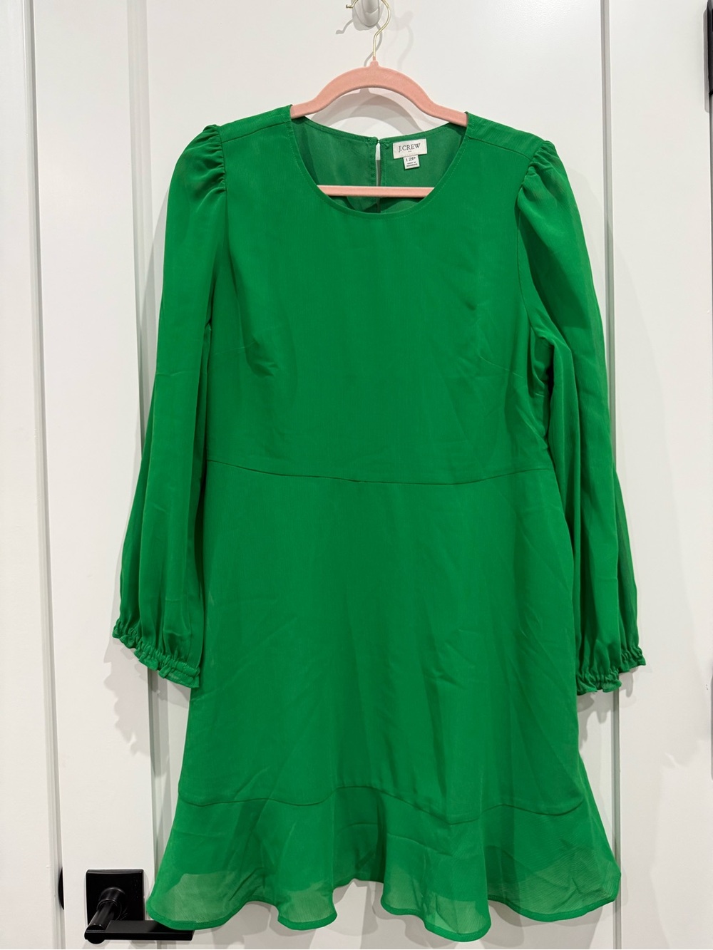 J. Crew Emerald Green Long Sleeve Ruffle-Hem Dress